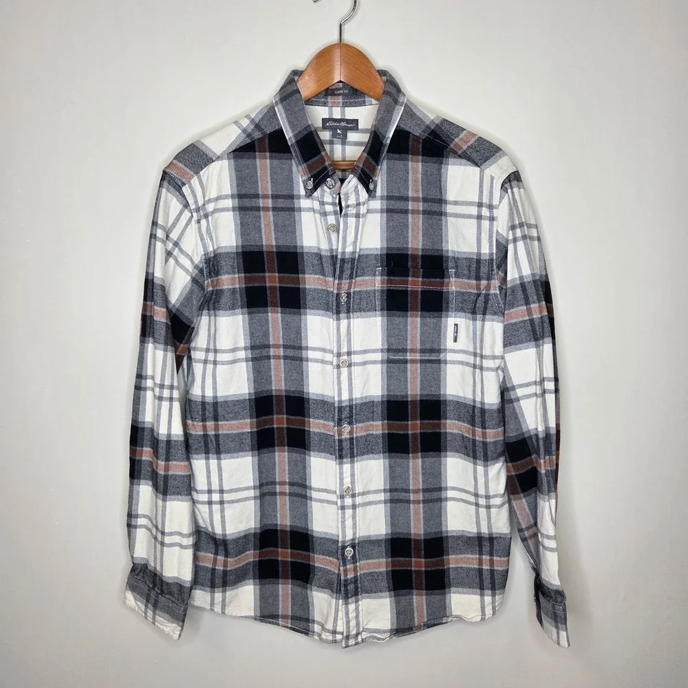 Eddie Bauer Mens Classic‎ Fit Plaid Flannel Shirt Large Long Sleeve Button Up